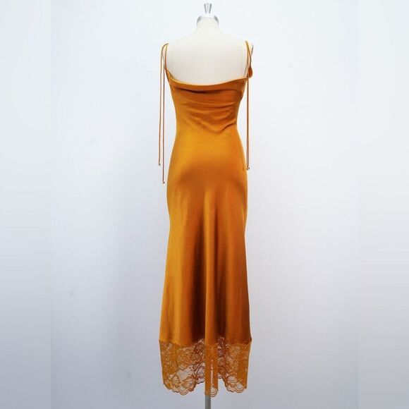 NWOT SELF-PORTRAIT  Burnt Orange Satin-Lace Midi Dress US4/UK8 - Picture 13 of 16